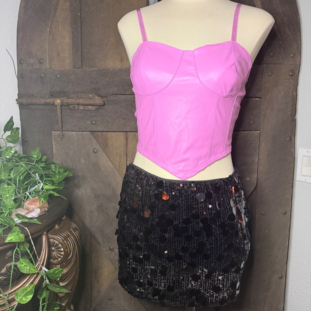 LUCKYDORA Sequin Mini Skirt Large Black Party Night Out - Picture 2 of 3